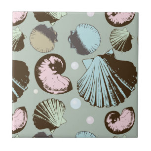 Azulejo De Cerâmica Teste padrão retro do Seashell
