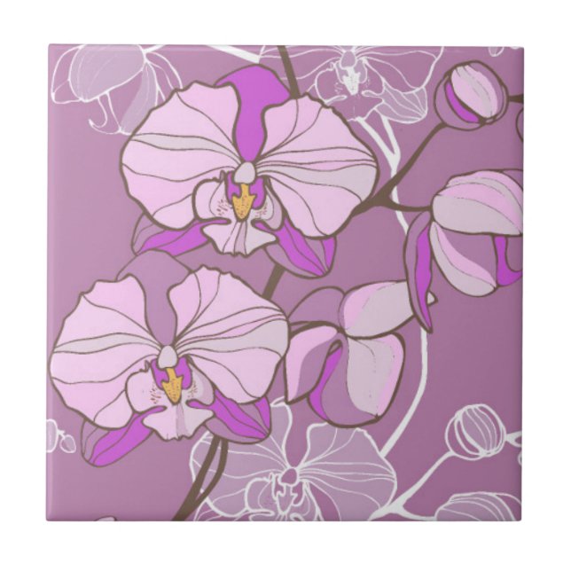 Azulejo De Cerâmica Teste padrão roxo da orquídea (Frente)