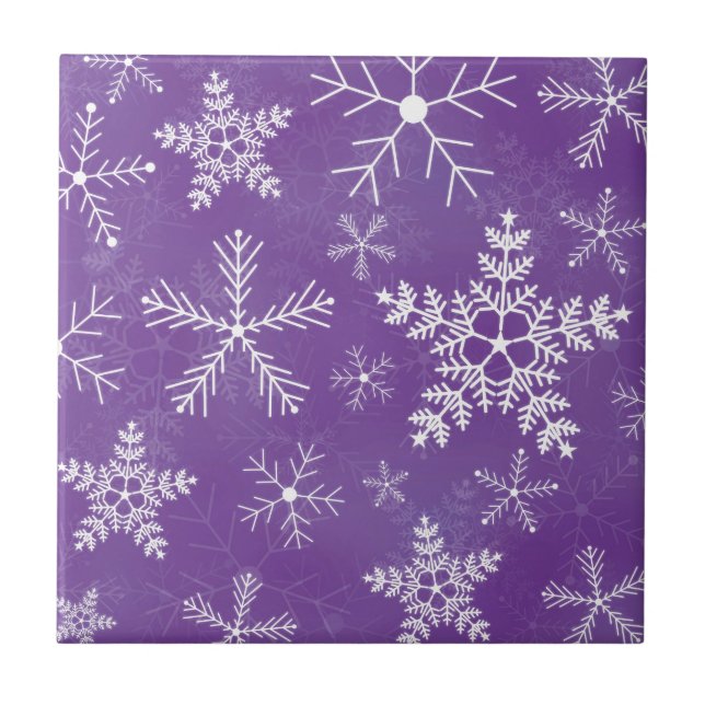 Azulejo De Cerâmica Teste padrão roxo e branco do floco de neve (Frente)