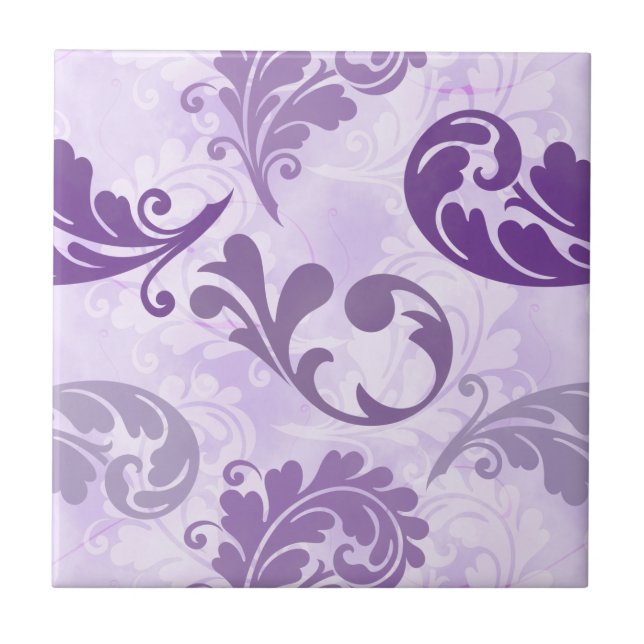 Azulejo De Cerâmica Teste padrão roxo elegante das penas (Frente)