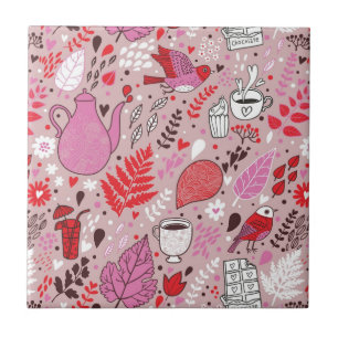 Azulejo De Cerâmica Teste padrão saboroso com pássaros e flores