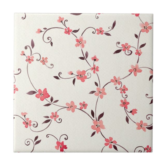 Azulejo De Cerâmica Teste padrão sem emenda da aguarela com primavera (Frente)