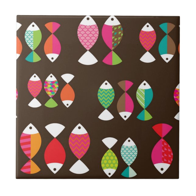 Azulejo De Cerâmica Teste padrão subaquático 2 dos peixes retros (Frente)