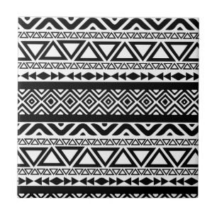 Azulejo De Cerâmica Teste padrão tribal asteca branco preto