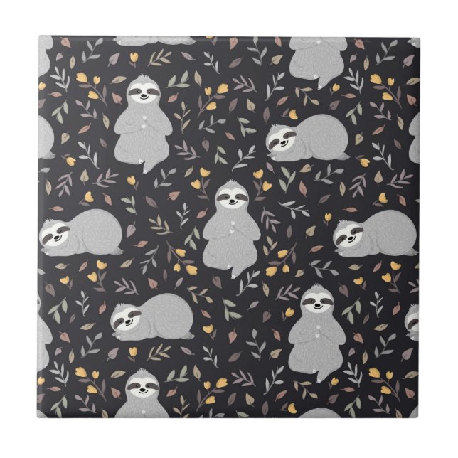 Azulejo De Cerâmica Teste padrão tropical da preguiça do bebê (Frente)