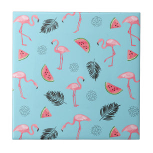 Azulejo De Cerâmica Teste padrão tropical na moda do flamingo & da