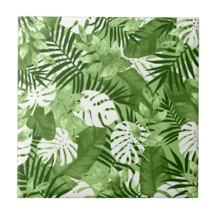 Azulejo De Cerâmica Teste padrão tropical verde das folhas