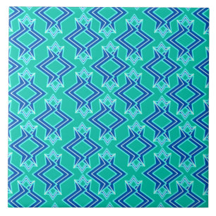 Azulejo De Cerâmica Teste padrão, turquesa e cobalto do papel de
