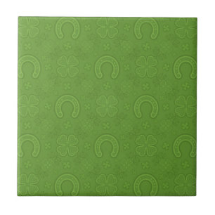 Azulejo De Cerâmica Teste padrão verde afortunado dos ícones