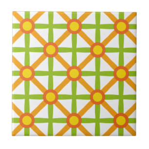 Azulejo De Cerâmica Teste padrão verde & amarelo alaranjado inspirado