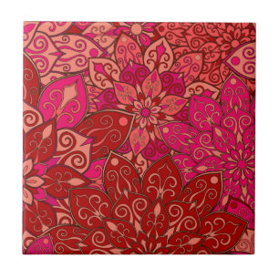 Azulejo De Cerâmica Teste padrão vermelho e cor-de-rosa da mandala