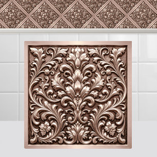 Azulejo De Cerâmica Teto em Damasco Rosa Ouro Vitoriano Embutido