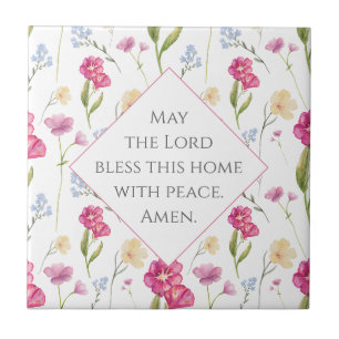 Azulejo De Cerâmica Texto Cristão Personalizado Flor de Campo Aquarela