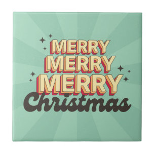 Azulejo De Cerâmica Texto de natal de design de cartoon retrô