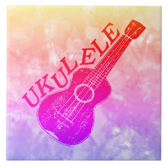 Azulejo De Cerâmica Texto E Imagem Do Ukulele (Frente)