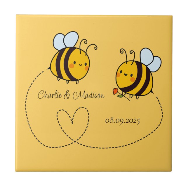 Azulejo De Cerâmica Texto Personalizado Abelhas Felizes (Frente)