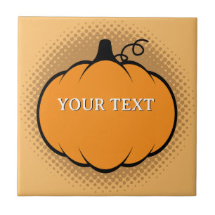 Azulejo De Cerâmica Texto Personalizado de Desenho de Pumpkin da Estaç