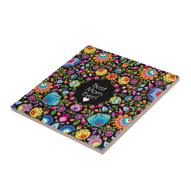 Azulejo De Cerâmica Texto personalizado, flores folclóricas  (Lateral)