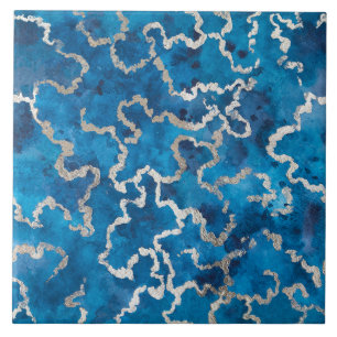 Azulejo De Cerâmica Textura Azul Wavy Watercolor