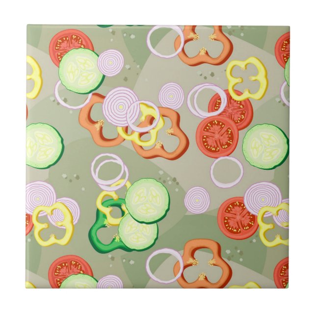 Azulejo De Cerâmica Textura com fatias de vegetais (Frente)