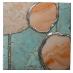 Azulejo De Cerâmica Textura de pedra pêssego e prata