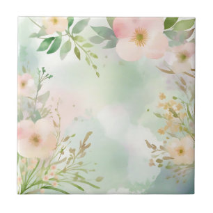 Azulejo De Cerâmica Texturas de Aquarela Pastel com Floral