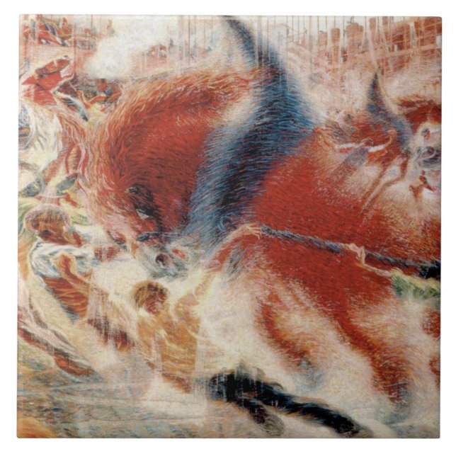 Azulejo De Cerâmica The City Rises (por Umberto Boccioni) (Frente)