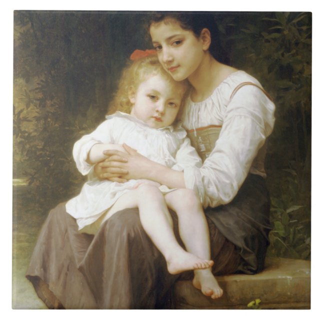 Azulejo De Cerâmica The Elder Sister (por William Bouguereau) (Frente)