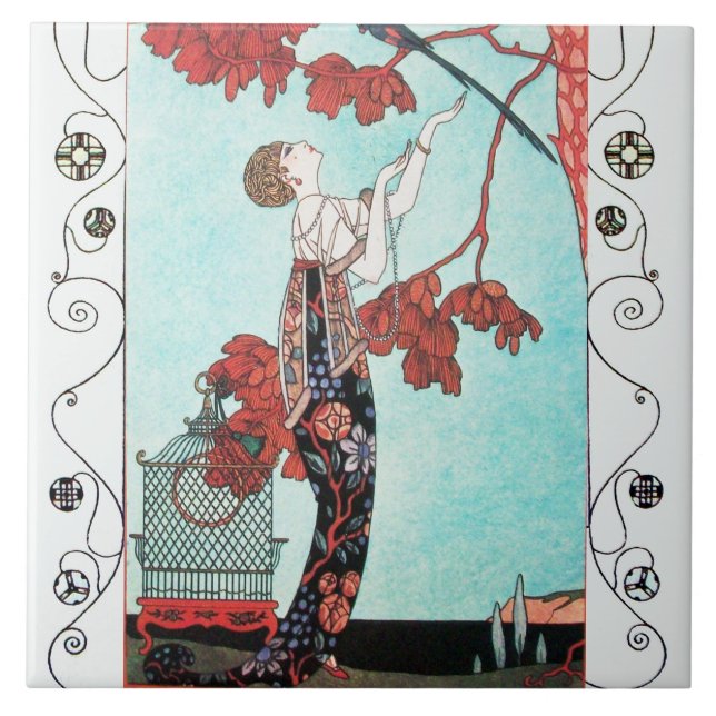 Azulejo De Cerâmica THE FLIGHTY BIRD ,BEAUTY FASHION/ Geometric Swirls (Frente)