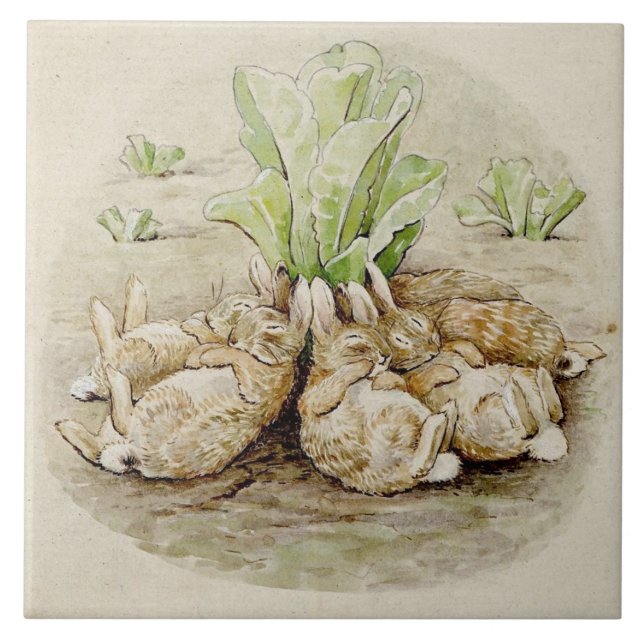 Azulejo De Cerâmica The Flopsy Bunnies Asleep (por Beatrix Potter) (Frente)