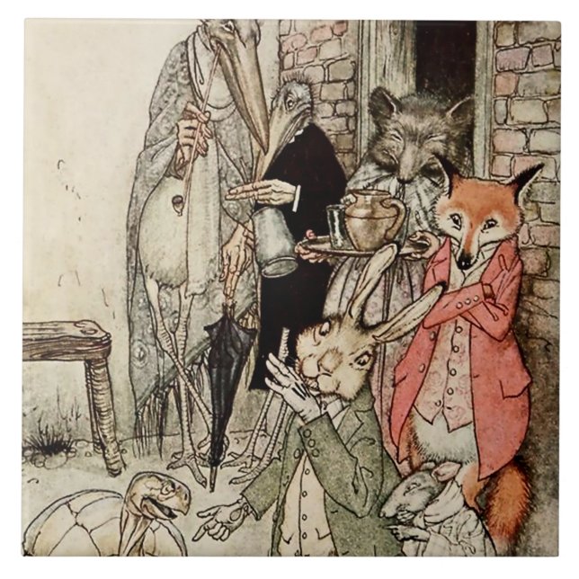 Azulejo De Cerâmica "The Hare and the Tortoise" de Arthur Rackham (Frente)