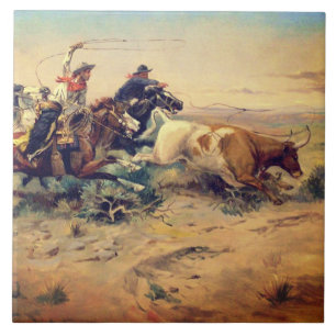 Azulejo De Cerâmica The Herd Quitter (por C. M. Russell, c. 1897)