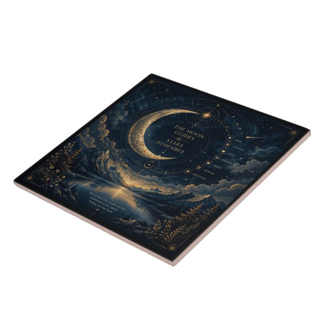 Azulejo De Cerâmica The Moon Guides | Arte Celestial da Lua e Estrelas (Lateral)