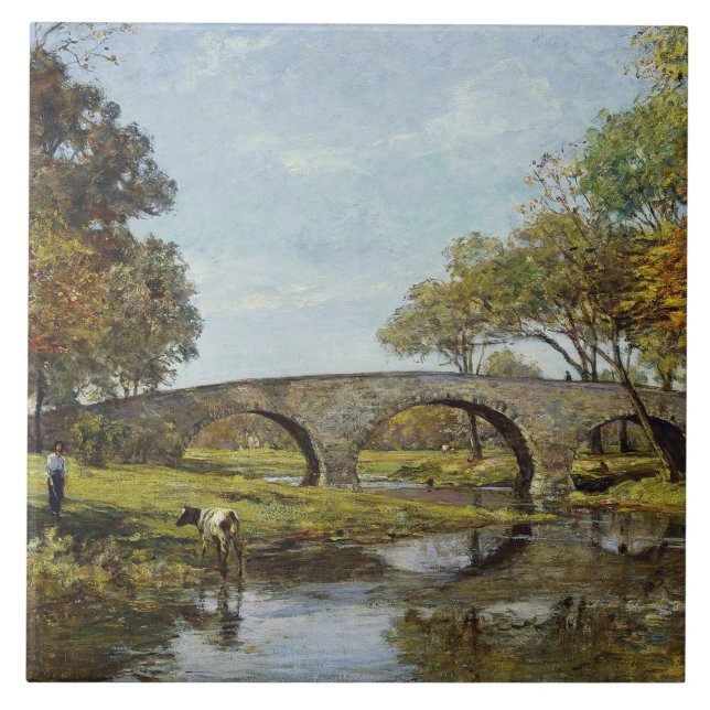 Azulejo De Cerâmica The Old Bridge (por Theodore Robinson) (Frente)