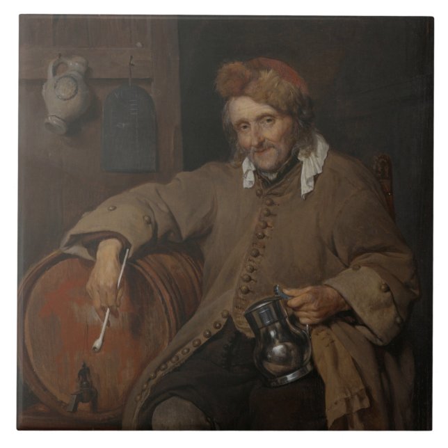 Azulejo De Cerâmica The Old Drinker (por Gabriel Metsu) (Frente)
