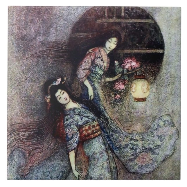 Azulejo De Cerâmica “The Peony Lantern” by Warwick Goble (Frente)