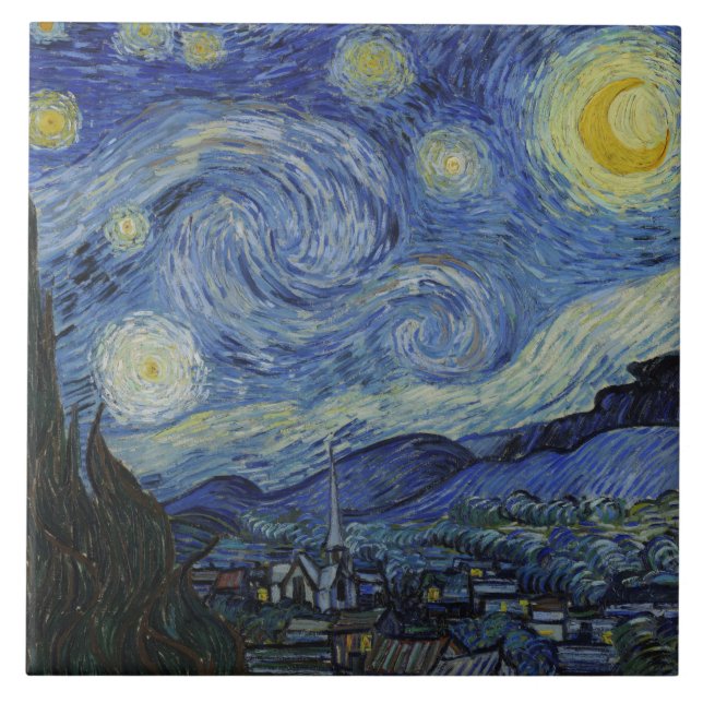 Azulejo De Cerâmica The Starry Night (Vincent van Gogh) (Famosa Arte) (Frente)