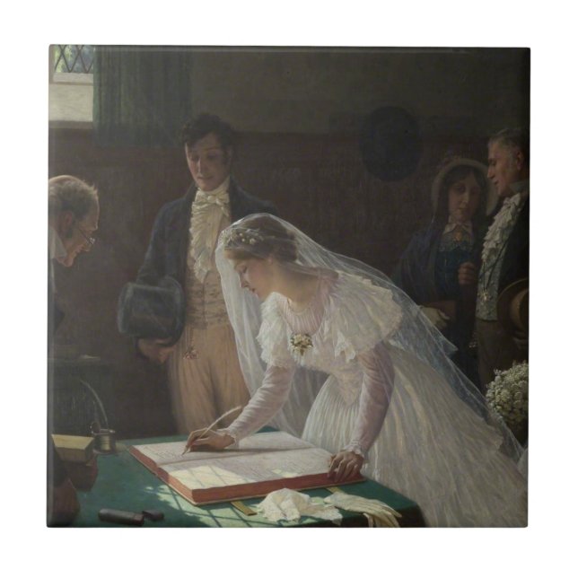 Azulejo De Cerâmica The Wedding Register (por Edmund Blair Leighton) (Frente)
