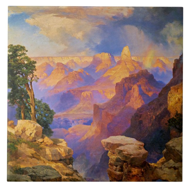 Azulejo De Cerâmica Thomas Moran art, Grand Canyon com arco-íris (Frente)