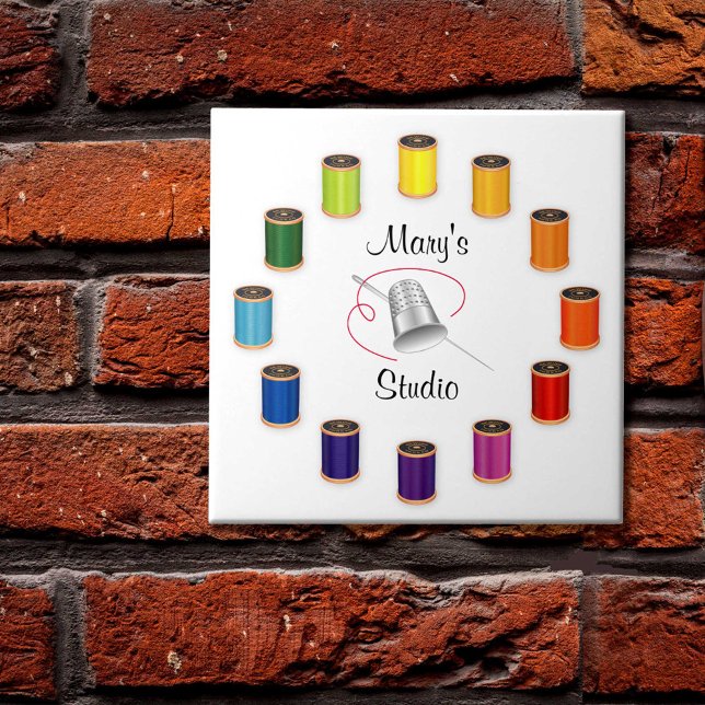Azulejo De Cerâmica Threads, Agulhas e fios de costura (Ceramic Tile for Sewing, Needle and Threads. Perfect for your studio! )