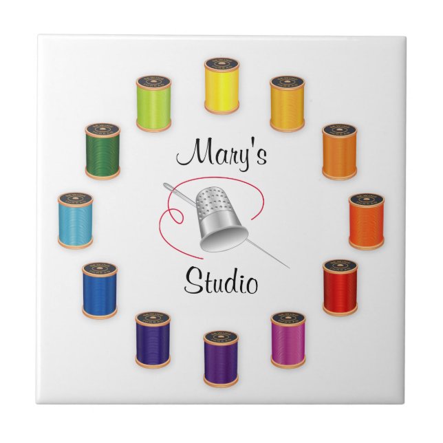 Azulejo De Cerâmica Threads, Agulhas e fios de costura (Frente)