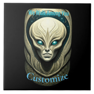 Azulejo De Cerâmica Thunder_Cove da Cabeça do Crânio da alienígena