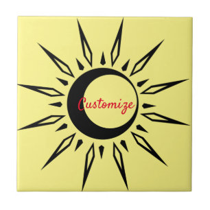 Azulejo De Cerâmica Thunder_Cove da Lua do Crescente Sol Brilhante