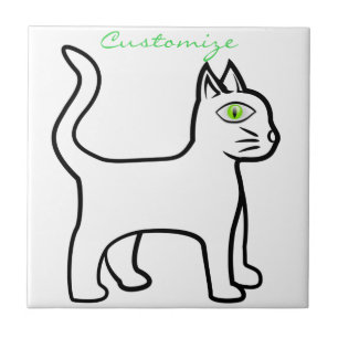 Azulejo De Cerâmica Thunder_Cove do Gato de Olhos Verdes Minimalista