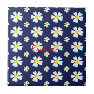 Azulejo De Cerâmica Thunder_Cove do Padrão de Flor Branco