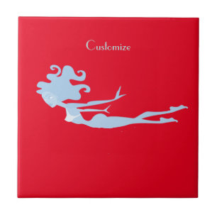 Azulejo De Cerâmica Thunder_Cove do Swimmer da Sereia Azul