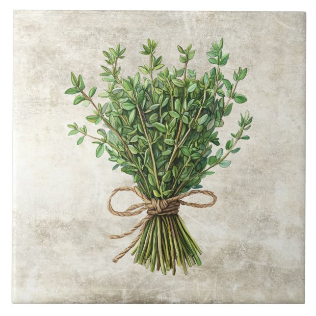 Azulejo De Cerâmica Thyme Rustic Herbs Spices Faux Ceramic Tile (Frente)