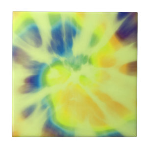 Azulejo De Cerâmica Tie-dye azul amarelo e verde