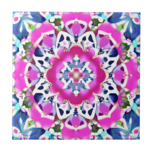 Azulejo De Cerâmica Tie Dye Mandala Padrão Denim Azul e Rosa