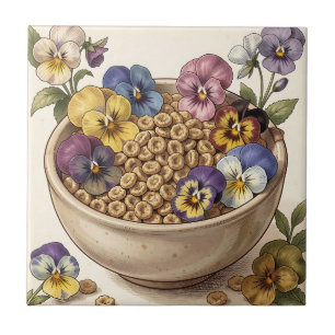 Azulejo De Cerâmica Tigela de Cereal Flor de Pensamento Caprichosa